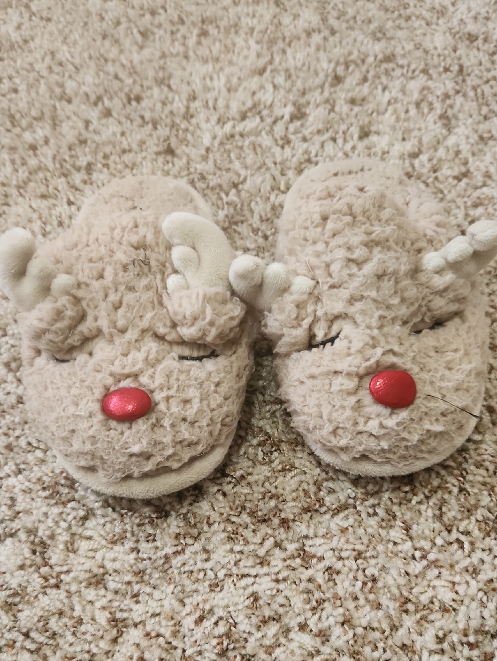Cozy Plush Reindeer Slippers with Red Noses